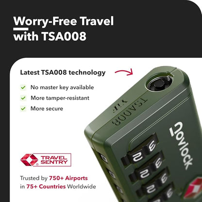 TSA Approved Luggage Locks | Inspection Indicator, 4-Digit Combination, Durable Zinc Alloy | for Suitcases, Backpacks, Travel Bags | Green, 2-Pack