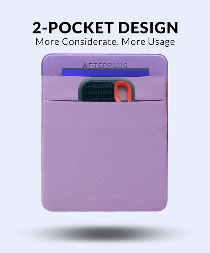2-Pocket Adhesive Pouch for Laptop, Compatible with External 2.5" HDD, SSD, Magic Mouse, USB Cable and More - Lilac Purple