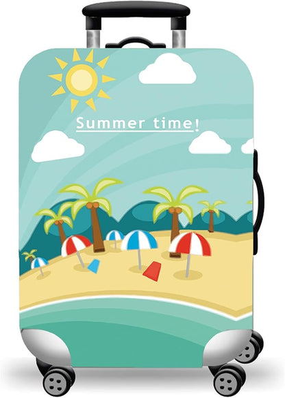 WUJIAONIAO Travel Luggage Cover Baggage Suitcase Cover Protector Skins 18-32 Inch (Beach, L (for 25-28 inch luggage))