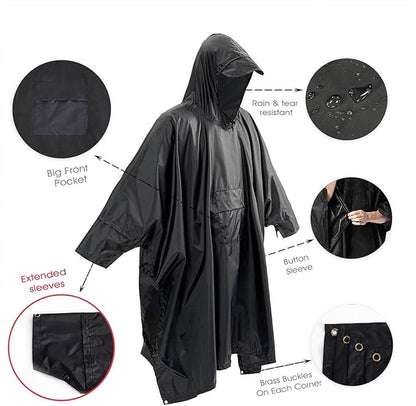 Cosmine Hooded Rain Poncho for Adult with Pocket, Waterproof Lightweight Unisex Raincoat Jacket for Hiking Camping Emergency