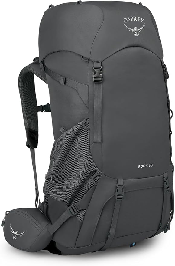 Osprey Rook 50L Men's Backpacking Backpack, Dark Charcoal/Silver Lining