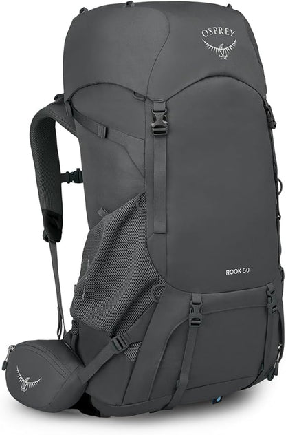 Osprey Rook 50L Men's Backpacking Backpack, Dark Charcoal/Silver Lining