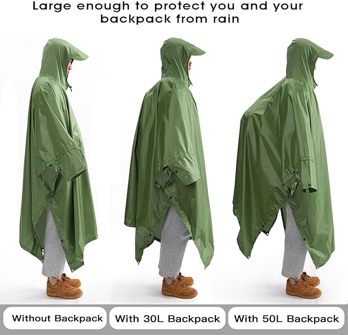Cosmine Hooded Rain Poncho for Adult with Pocket, Waterproof Lightweight Unisex Raincoat Jacket for Hiking Camping Emergency