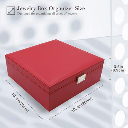 ProCase Jewelry Box for Women, 2 Layers Large Leather Jewelry Organizer Storage Case with Removable Pad for Earrings -Red