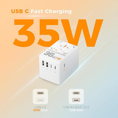 TESSAN Universal Travel Adapter 35W, International Plug Adaptor with 3 USB C and 2 USB A Charging Ports, Worldwide Power Outlet for US to European EU UK AUS Ireland(Type C/G/A/I)