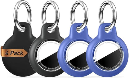 [4 Pack] Upgrade for Airtag Holder Case with Keychain, Waterproof Anti-Scratch & Shock GPS Cover, Accessories for GPS Item Tracker Cases for Backpacks, Luggages, Black/Blue