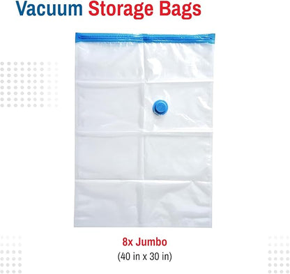 Spacesaver 8 Pack Jumbo Vacuum Storage Bags for Blankets & Clothes – Jumbo Vacuum Sealed Compression Bags with Hand Pump – Space Saver Storage Bags for Bedding, Moving, Travel & Organization
