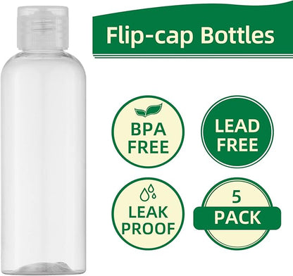 LISAPACK 3.4oz Travel Bottles For Toiletries (5pcs), Travel Size Containers for Shampoo (100ml, Clear)