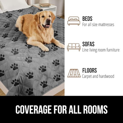 GORILLA GRIP Waterproof Bed Cover for Dogs, 82x82, Gripped Slip Resistant Backing, Leak Proof Washable Dog Blanket Covers Sofa, Couch, Sectional, Crate, Car, RV Seats, Pet Puppy Essentials, Gray Paw