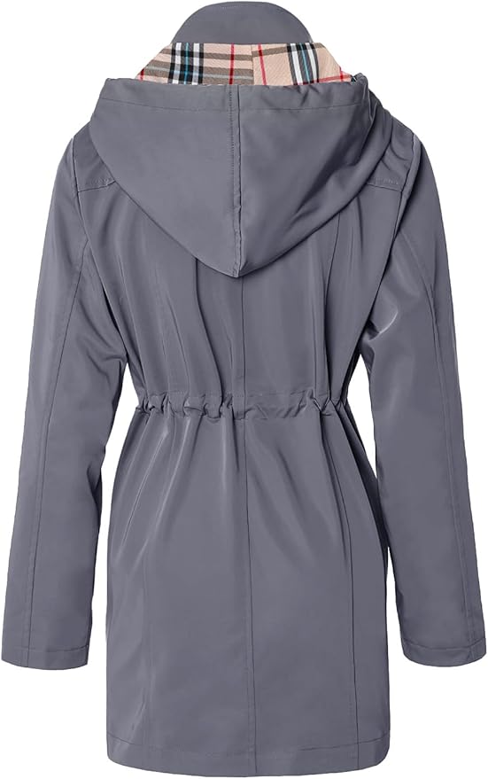 SaphiRose Women's Long Hooded Rain Jacket Outdoor Raincoat Windbreaker
