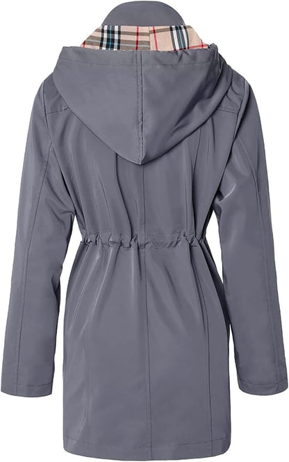 SaphiRose Women's Long Hooded Rain Jacket Outdoor Raincoat Windbreaker