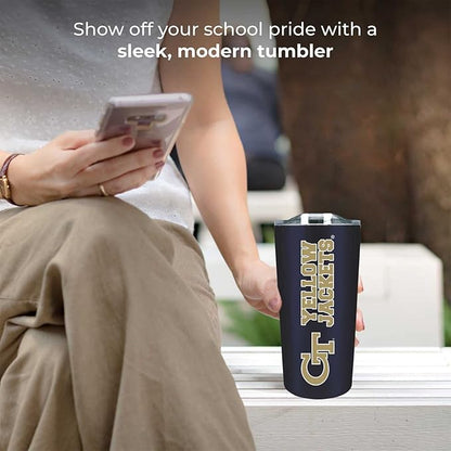 Campus Colors NCAA Stainless Steel Tumbler perfect for Gameday - 18 oz - Double Walled - Keeps Drinks Perfectly Insulated (Georgia Tech Yellowjackets - Navy)
