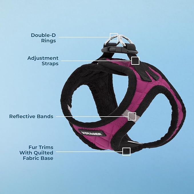 Best Pet Supplies - All Weather Mesh/Plush, Reflective, No Pull Harness for Small, Medium Dogs, Cats - Secure with Hook & Loop Fastener, Buckle, Double D-Rings - Red Rose Plush, XL