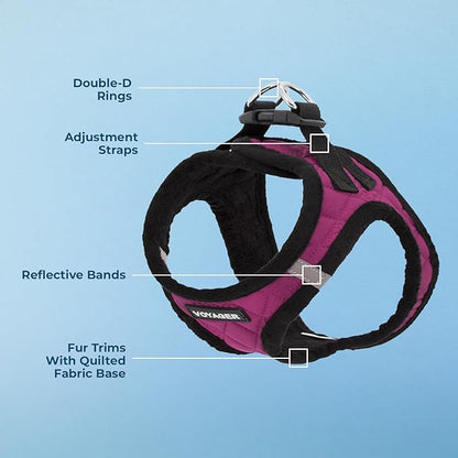Best Pet Supplies - All Weather Mesh/Plush, Reflective, No Pull Harness for Small, Medium Dogs, Cats - Secure with Hook & Loop Fastener, Buckle, Double D-Rings - Red Rose Plush, XL