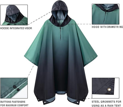 Hooded Rain Poncho for Adult, Waterproof Lightweight Raincoat for Hiking Camping