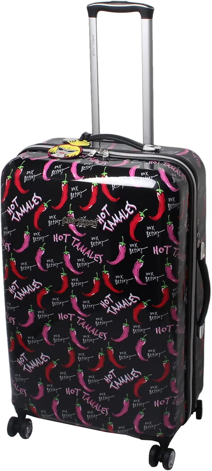 Betsey Johnson 26 Inch Checked Luggage Collection - Expandable Scratch Resistant (ABS + PC) Hardside Suitcase - Designer Lightweight Bag with 8-Rolling Spinner Wheels (TAMALE, 26in)