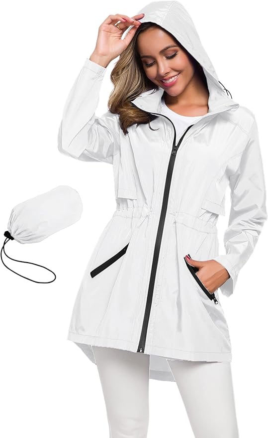 Avoogue Women's Long Raincoat with Hood Outdoor Lightweight Windbreaker Rain Jacket Waterproof