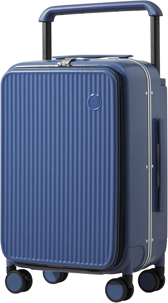 mixi Carry On Luggage 20'' Suitcase with Front Laptop Pocket, Wide Handle Rolling Travel Suitcases PC Hardshell with Aluminum Frame Spinner Wheels & TSA Lock, Carry-On Luggage(Sapphire Blue)