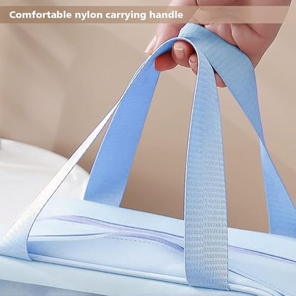 Travel Toiletry Bag for Women, Matte Translucent Toiletry Bag with Handy Handle, Makeup Cosmetic Organizer Bag for Travel Toiletries Accessories (Blue-XL)