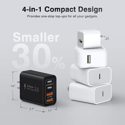 [2 Pack/40W] 4-Port USB C Wall Charger Block, Fast Type C Power Brick Charging Cube Power Delivery Wall Plug for iPhone 17/1615/14/13/12/14 Pro/13 Pro, Huawei, Xiaomi, Oneplus, Galaxy(Black)