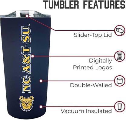Campus Colors NCAA Stainless Steel Tumbler perfect for Gameday - 18 oz - Double Walled - Keeps Drinks Perfectly Insulated (North Carolina A&T State University - Navy)