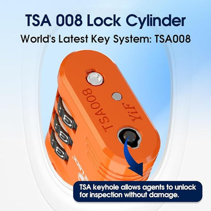 SURE LOCK TSA Locks for Luggage, TSA Approved Luggage Locks with Open Alert, 008 Key for High Security, Easy Read Dials, Zinc Alloy Body, Locker Lock for Suitcase, Gym, Travel. (Orange 4 pk)