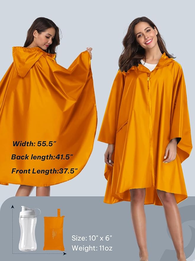 SaphiRose Unisex Rain Poncho Waterproof Raincoat Hooded for Adults Women with Pockets