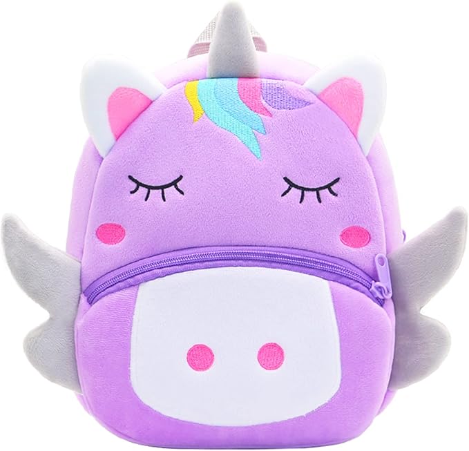Cute Toddler Backpack,Cartoon Cute Animal Plush Backpack Toddler Mini School Bag for Kids Age 2-4 Years Old(Purple Unicorn)