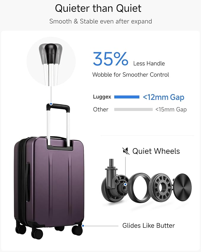 Carry On Luggage 22x14x9 Airline Approved, FLO5 Expandable Polycarbonate Suitcase with Front Pocket (FX-Core, Purple, 20 Inch)