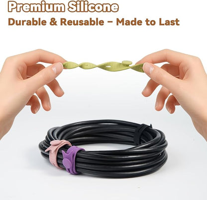 24-Pack Reusable Fish-Shape Silicone Cable Ties – 8 Colors, 4.7” Adjustable Cord Organizers for Cords & Electronics, Cord Wraps for Charging Cables, Cable Management for Home & Office
