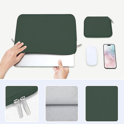 MOSISO Laptop Case 15 inch, 15 inch Laptop Sleeve Bag Compatible with MacBook Air 15 M4 A3241 M3 A3114 M2 A2941 2025 2024 2023, Dell XPS 15, Neoprene Computer Sleeve Bag with Small Case,Midnight Green