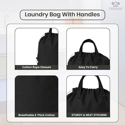 LFH Home Large Premium Cotton Canvas Laundry Bag with Drawstring and Handles Heavy Duty, Multi-Use, and Washable for Home, Travel, College or Storage 28x36 (Pack of 4)-Black