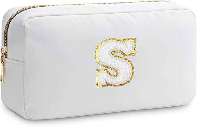 Initial S Makeup Bags Initial Letter A-Z Cosmetic Bag for Women Friends Daughter Sister Mom Inspirational Gifts Travel Toiletry Bag Christmas Birthday Gifts for Her Bridesmaid Bff Makeup Pouch S