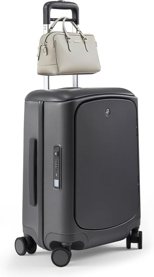 Hang Safe Checked Luggage 24 inch,PC Hard Shell Lightweight Zipperless Suitcases,360° Spinner Wheels,TSA Locks USB Charging Port,Top Travel Seat,Checked-Medium 80L Grey
