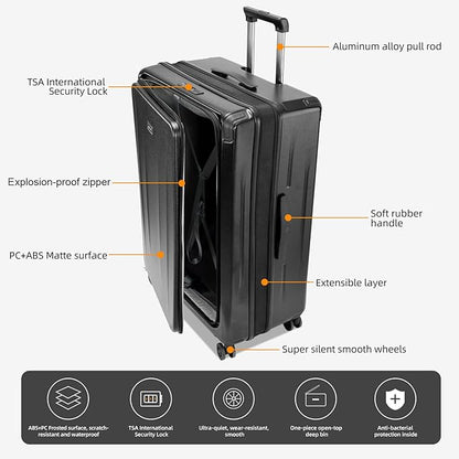 Premium 29 Inch Luggage, Top Opening Aluminum Frame Airline Approved ABS+PC Hard Shell Suitcases with Silent Wheels, TSA Lock, Front Pocket and Wet-dry Separated Six-piece set