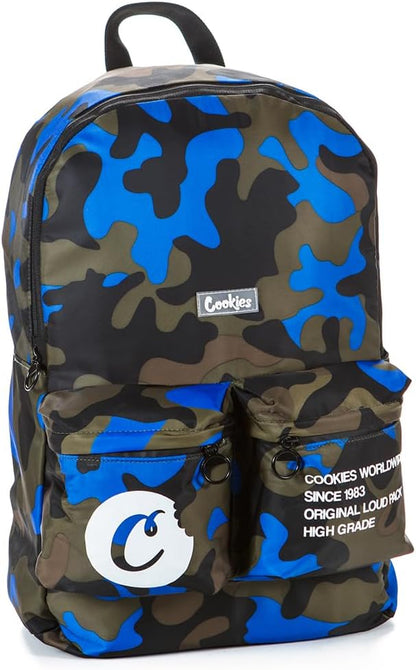 COOKIES Orion Canvas Smell Proof Backpack 22.8L – Large Odorless Travel Backpack for Men & Women, Carry-On, Work, Stylish & Spacious Bag - Navy Camo