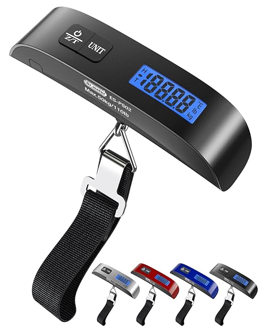Dr.meter Luggage Scale, Travel Essentials, Digital Backlight LCD Display Handheld Suitcase Scales for Travel Accessories with Rubber Paint, Temperature Sensor 110 Pounds, Battery Included, Black