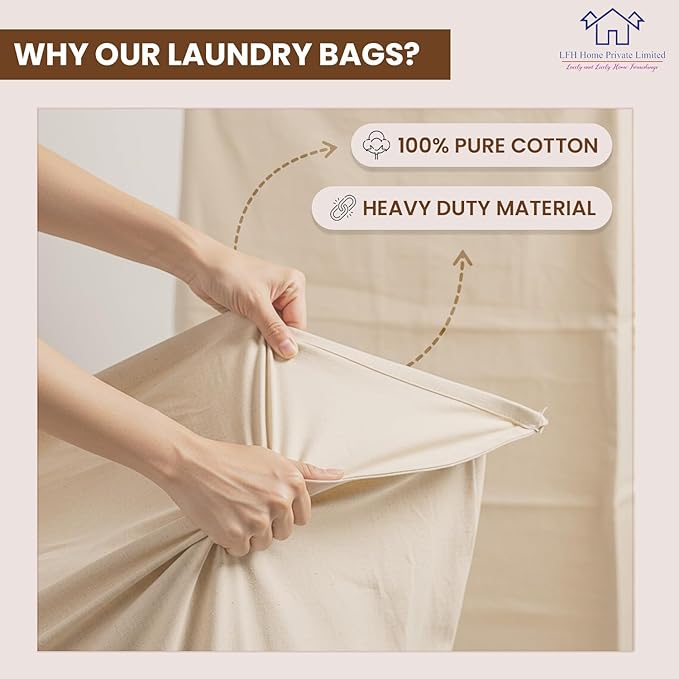 LFH Home Cotton Canvas Extra Large Laundry Bag with Handle, Heavy Duty Drawstring Closure Washable Laundry Bags School Travel, Home, Hotel, College Dorm, Organizer Sack, 24x36-Natural Thanks Giving