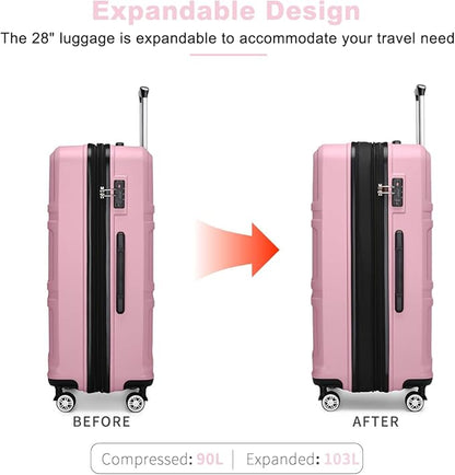 Kono 28 Inch Luggage Expandable Suitcase with Spinner Wheels TSA Lock Lightweight PC+ABS Hardside Large Checked Luggage Durable Rolling Suitcase Pink