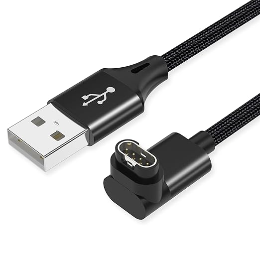 AGVEE 1.5ft Short Charger for Garmin Watch, L-Shape Charging Cable for Fenix, Forerunner, Vivoactive, Instinct, Venu, Tactix, Approach, D2, Quatix Series, Right Angle Braided, Black