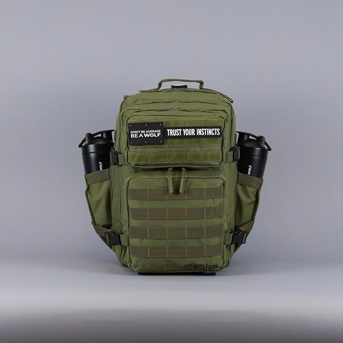 WOLFpak 35L Athletic Gym Backpack - Durable 1000D Waterproof Oxford Material with MOLLE Webbing, Laptop Pocket & Dual Cup Holders, Durable Fitness/Travel/Military Daypack (OD Green)