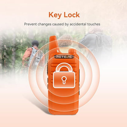 Retevis RT22 Walkie Talkies, Portable Two Way Radio Long Range Rechargeable, Mini Walkie Talkies with Earpiece, VOX Handsfree, Type-C Charging for Family Outdoor Camping Driving(2 Pack, Orange)