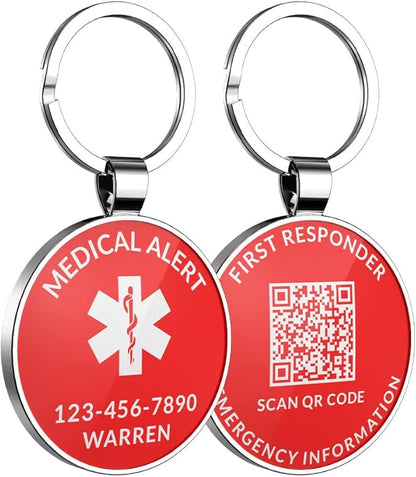 DISONCARE QR Code Medical Alert Tag, Custom Medical ID with Online Profile for Emergency Contact & Health Info – For Allergies, Diabetes, Autism & More(Red)