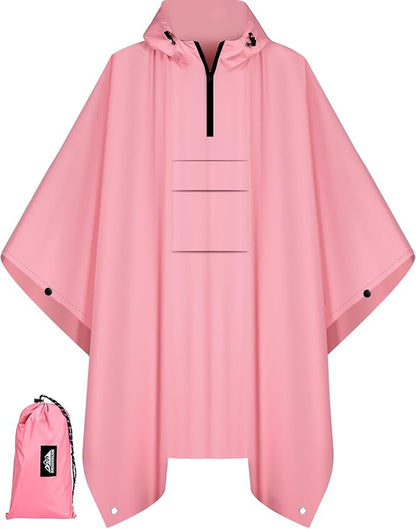 Bruvoalon 3-in-1 Rain Poncho with 1/4 Zip & Chest Pocket, Waterproof, Sunshade, Ground Mat for Adults & Youth Emergency