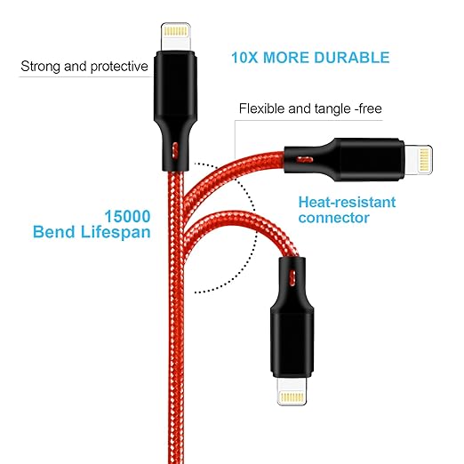 cugunu USB C to Lightning Cable 5 Pack 3/3/6/6/10FT iPhone Charger Apple MFi Certified Power Delivery Fast Charging Cord Compatible with iPhone 14/13/12/11/XS/XR/X/8 - Red