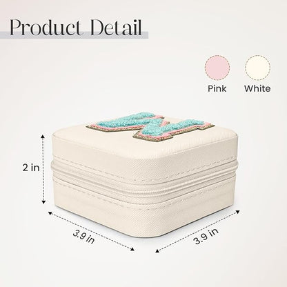 SANDJEST Personalized Jewelry Box, White Travel Jewelry Box with Initial W, Small Monogrammed Jewelry Case Organizer for Girls Women Teen Kids, Mini Travel Essentials Gifts for Birthday Christmas