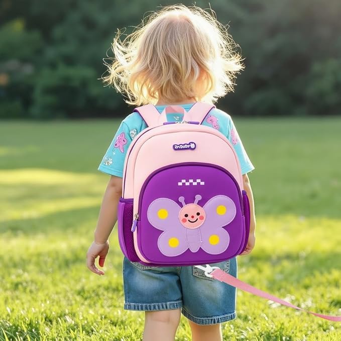 Padgene Toddler Harness Backpacks Safety Leash Kids Anti Lost Kindergarten Preschool Backpack Neoprene Lightweight Animal Schoolbag 3D Cartoon Butterfly Mini Travel Bag for Boys Girls Ages 3-5