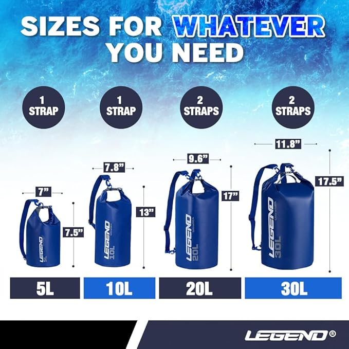 Legend UltraSEA Waterproof Dry Bag 5L/10L/20L/30L - Drybag Waterproof Bag for Kayaking, Swimming & Travel, Roll Top Floating Dry Bag, Lightweight Dry Sack for Boating, Rafting and Beach - 30L Blue