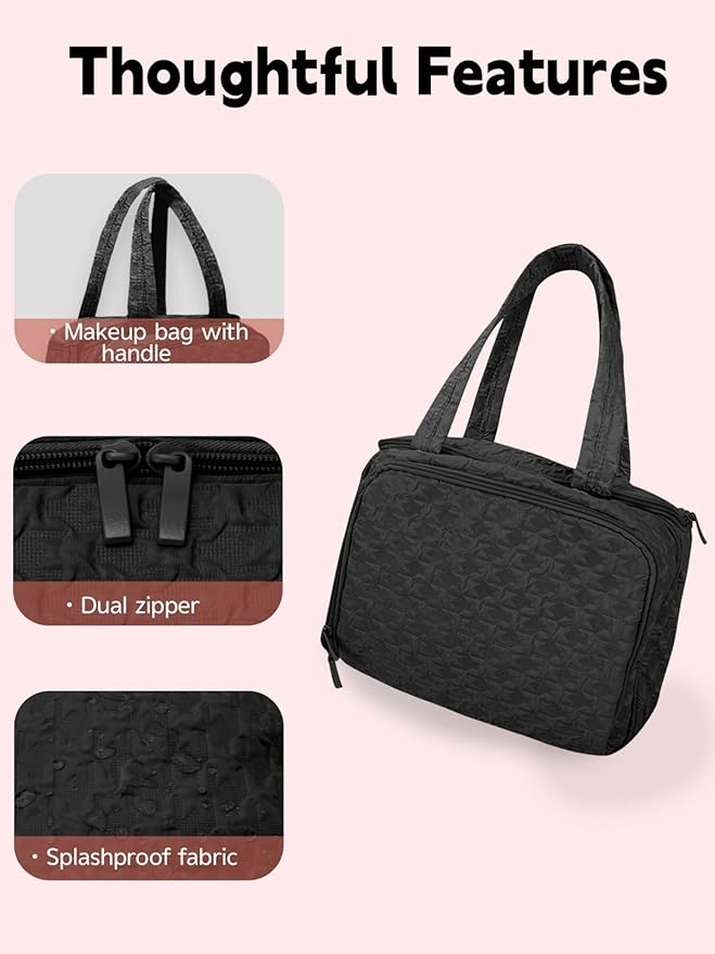 SMONT Travel Toiletry Bag for Women Hanging Makeup Organizer Toiletry Bag Essentials for Women Makeup Bag/Big Compartment, Waterproof,with Multiple Pockets, Ideal for Travel, Gym, School, Black
