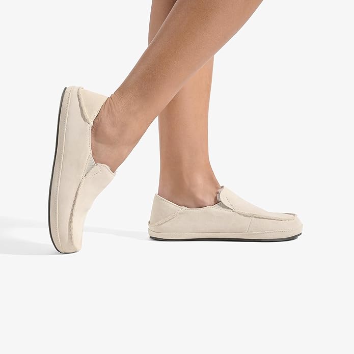 OLUKAI Nohea Slipper, Women's Slip-On Shoes, Genuine Shearling & Premium Nubuck Leather, Drop-In Heel Design, Cozy & Ultra-Soft Comfort Fit